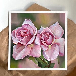 Rose rosa, olio su carta, primavera, realistico, fiori, originale, botanico, macro, idee regalo, 11,81 x 11,81 pollici di MDenGallery