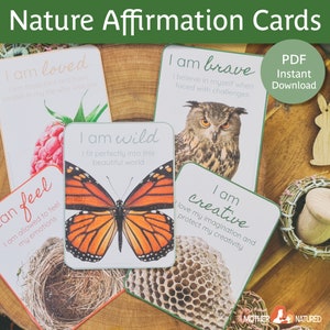 Cartões de afirmação da natureza para crianças | Cartões de autocuidado com tema natureza | Cartões de afirmação para impressão para crianças | Cartões de afirmação Montessori