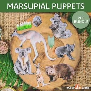 Australian Animal Puppets | Koala Puppets | Kangaroo Puppets | Wombat Puppets | Marsupial Puppets | Printable | Digital Download