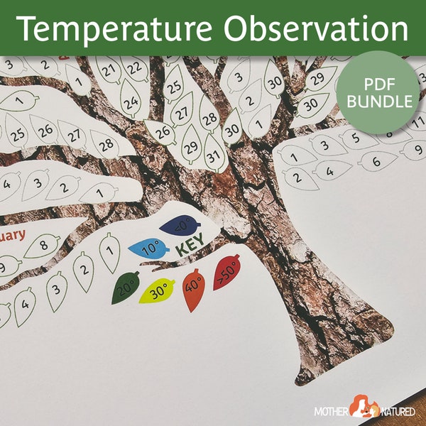 Arbre d'observation de la température | Arbre de température 365 imprimable | Activité de température | Arbre d'observation des températures Fahrenheit et Celsius