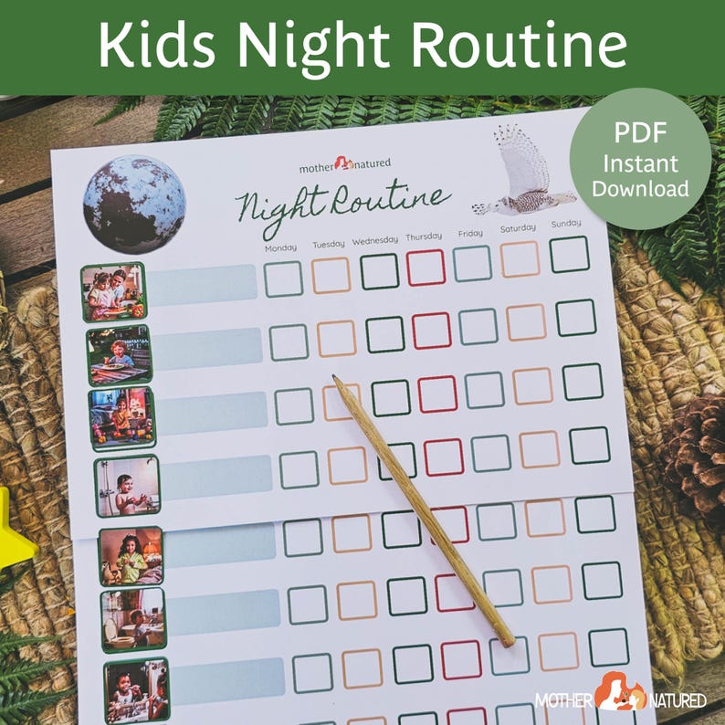 Printable Night Routine Chart for Kids | Visual Routine Chart | Kids ...