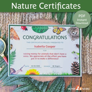 Bearbeitbare Naturzertifikate | Naturbezogene Auszeichnung | Waldschulpreis | Wildschooling Zertifikat | Naturspielzertifikat |