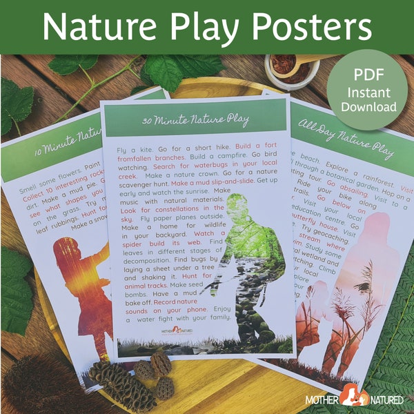 Affiches de jeu nature | Affiches de jeu en plein air | Affiches Montessori | Affiche Montessor Nature | Affiche Nature en classe | Jeu en plein air préscolaire