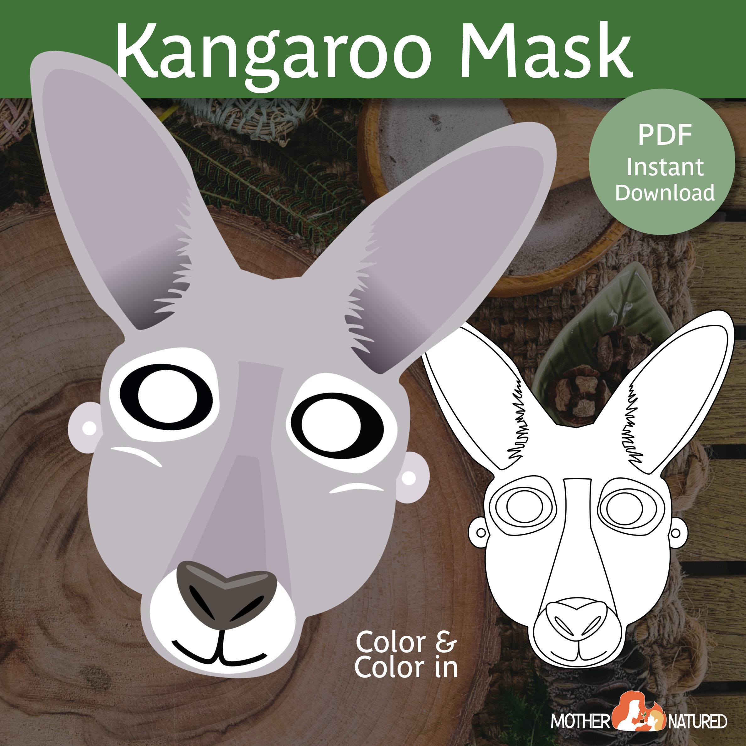Kangaroo Mask Printable Kangaroo Mask for Kids Australian Animal Mask
