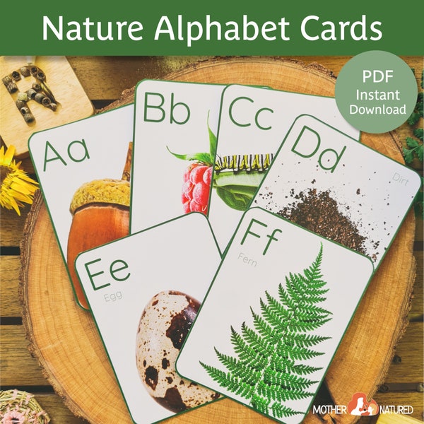 Alphabet Flash Cards | Preschool Alphabet Cards | Nature Alphabet Flash Cards | Montessori printables | Nature Alphabet | Floral Alphabet