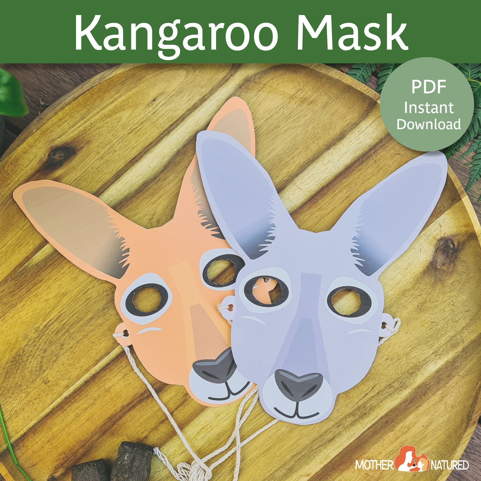 Kangaroo Mask Printable Kangaroo Mask for Kids Australian Animal Mask