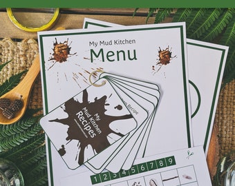 Mud Kitchen DIY Recipe Cards | Mud Kitchen Play Pack | Mud Kitchen Printables | Outdoor Kitchen | Muddy Play