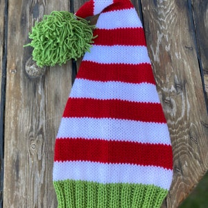 Elf Hat, Santa Hat, Hand Knitted, Handmade Festive Hat, Crochet Christmas Gift Idea