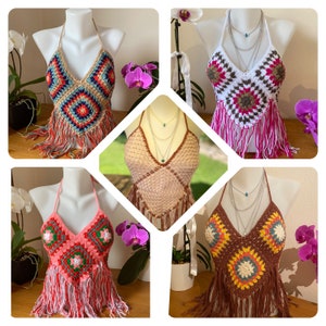 Granny Square Crochet Top for Women , Boho Crop top for girls , Different colour options