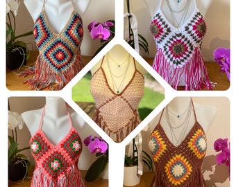 Granny Square Crochet Top for Women , Boho Crop top for girls , Different colour options