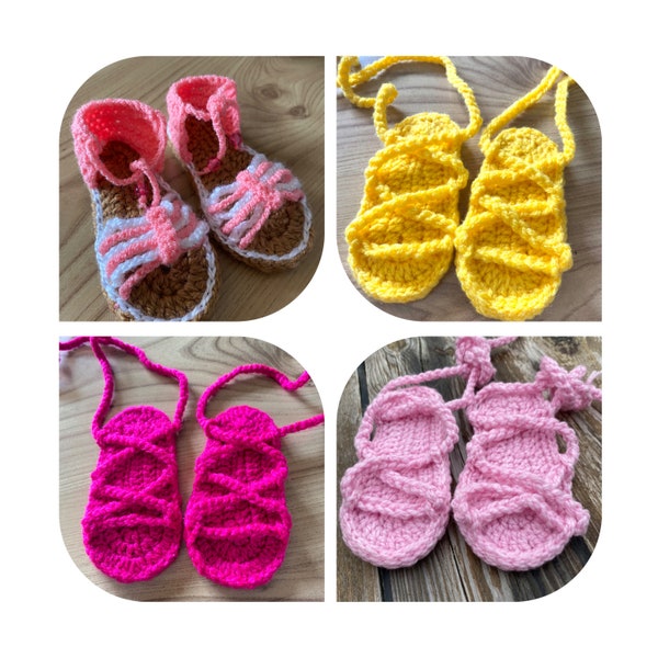 Sandales pour bébé au crochet, sandales gladiateur pour bébé, tongs pour bébé, sandales pour bébé fille, chaussures pour bébé, chaussons pour bébé, différentes options de couleurs