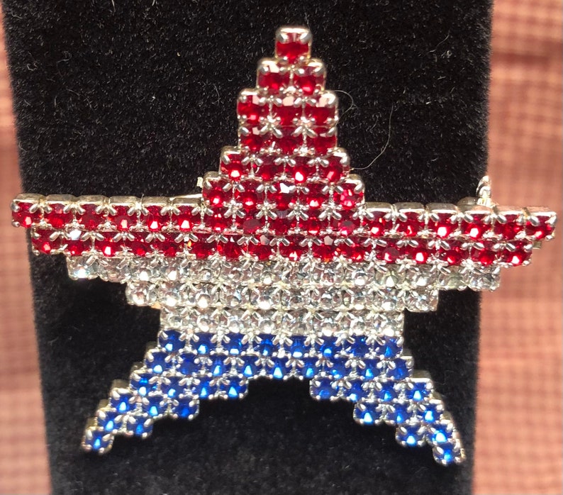 Vintage Patriotic Rhinestone Star Pin - Etsy