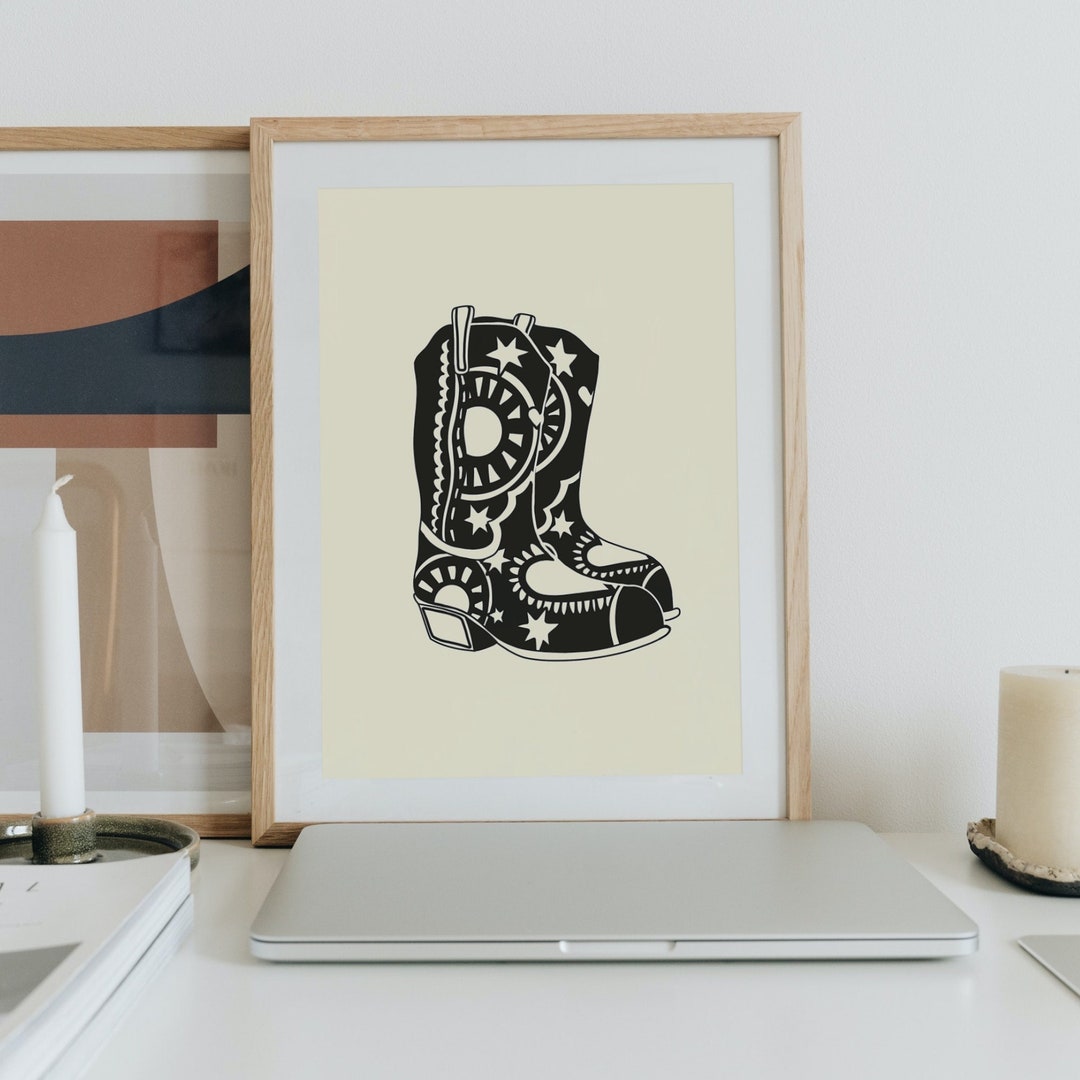 Boho Cowgirl Boots Print, Cowgirl Wall Art, Digital Download Print