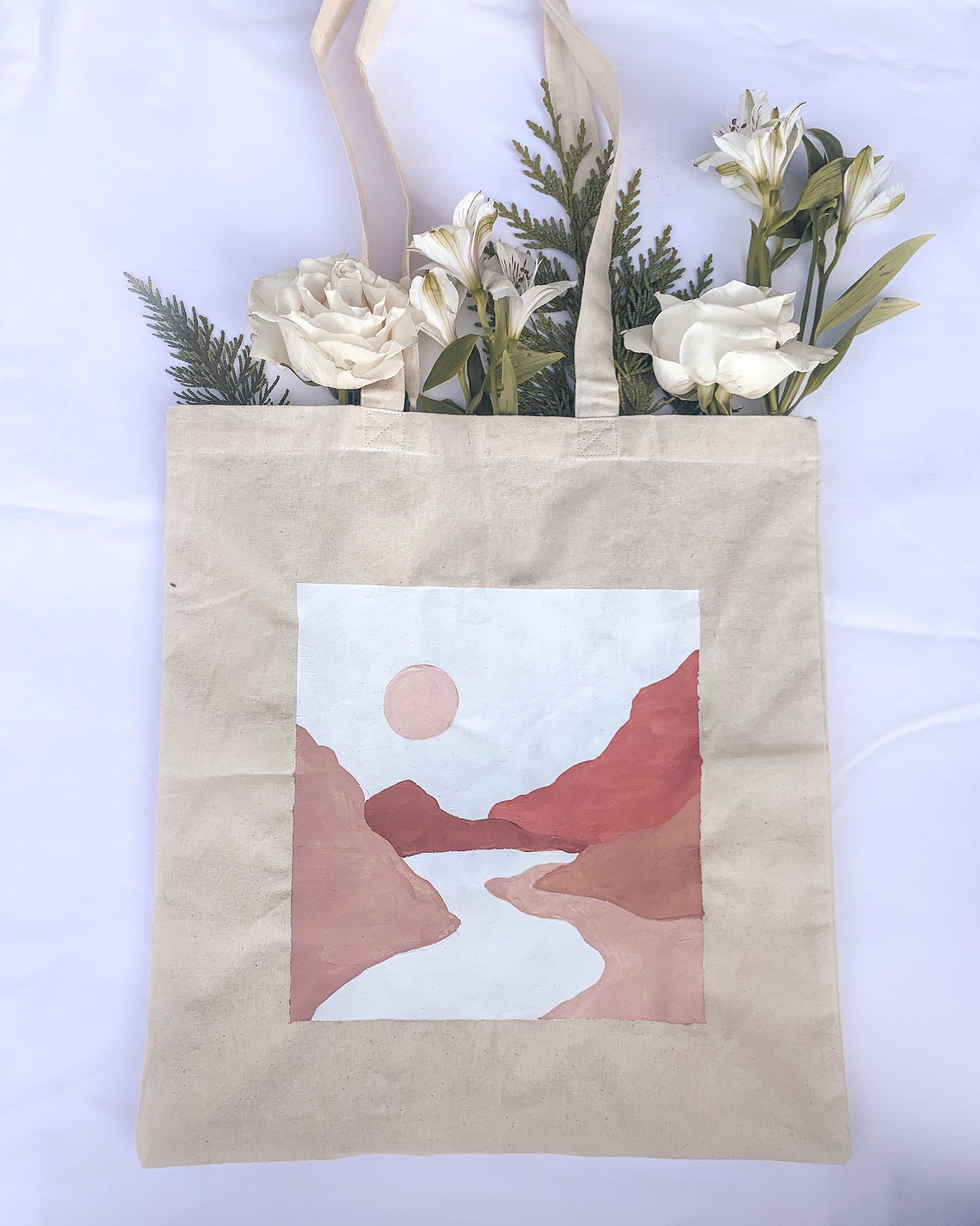 Hand Painted Canvas Tote Bag Reusable Boho Beach Bag Etsy