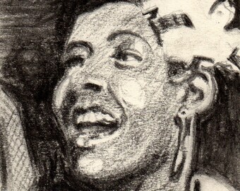 Billie Holiday. Original charcoal sketch, signed by the artist.