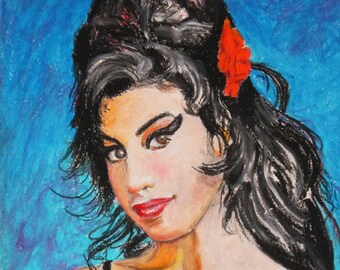 Amy, Amy, Amy. Original Ölkreide Zeichnung von Amy Winehouse