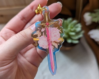 Sword Keychain Charm | Pink Sword Warlock Magic D&D TTRPG Peony Flower