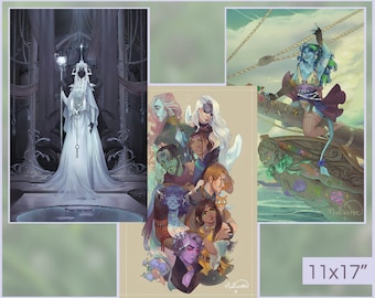 CR M9 11x17" A3 Print Series | D&D Illustration DnD Tiefling Drow Queen Party Wizard Cleric Blood Hunter Paladin Rogue