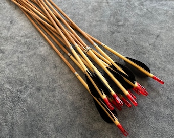 Traditional Wooden Target Arrow - Golden Design - 12 PCS / Ottoman and Turkish Form / Horseback Archery