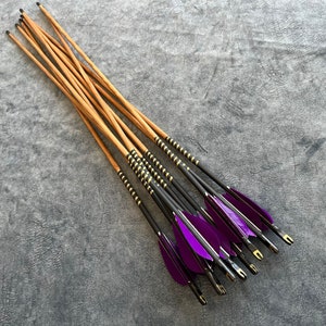 Traditional Wooden Target Arrow - Purple Design - 12 PCS / Ottoman and Turkish Form / Horseback Archery