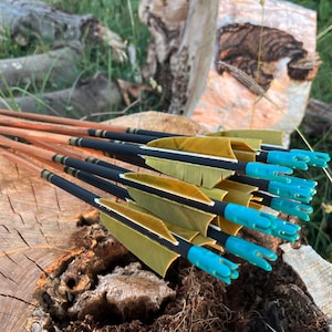 Traditional Wooden Target Arrow -  Castle Nock &quot;Baturgez&quot; Khaki & Black Design - 12 PCS / Ottoman and Turkish Form / Horseback Archery