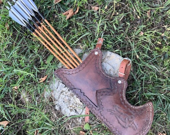 Carcaj de tiro con arco y estuche de arco / Tiro con arco tradicional turco a caballo / Carcaj de cuero "Tirkes"