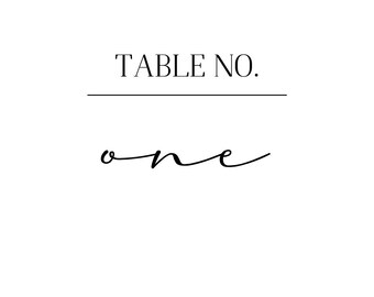 May include: Table number one written in cursive script with a black line above the text.