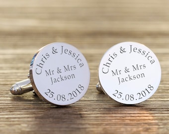 Personalised Wedding Day Cufflinks Mr & Mrs or Mr and Mr Cufflinks , Groom  Gifts , New Husband , Wedding Gift , Custom Name Date Cufflinks