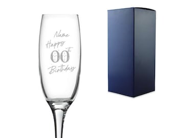 ANY Name & Age Happy Birthday Speckled Design Personalised Champagne Flute Glass and Gift Box , 18th , 21st , 30th , 40th , 50th , Prosecco