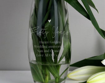 50 Years 50th Golden Wedding Anniversary Engraved Bullet Personalised Vase - Gold Wedding Anniversary Gifts - Golden Wedding Anniversary