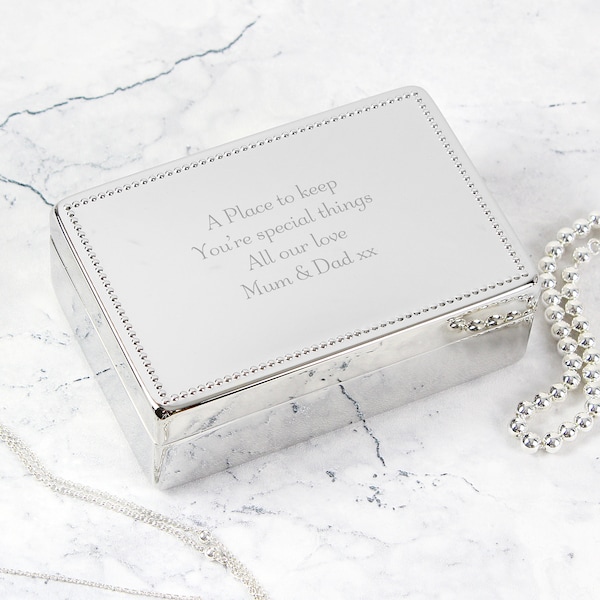 ANY MESSAGE / Occasion Personalised Rectangular Jewellery Box - Mum - Auntie - Nan - 13th - 16th - 18th - 21st - 30th - 40th - 50th -