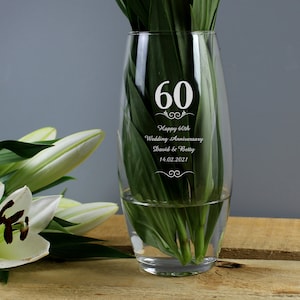 60 Years 60th Wedding Anniversary Engraved Bullet Personalised Vase - Diamond Wedding Anniversary Gifts - Express Delivery Option