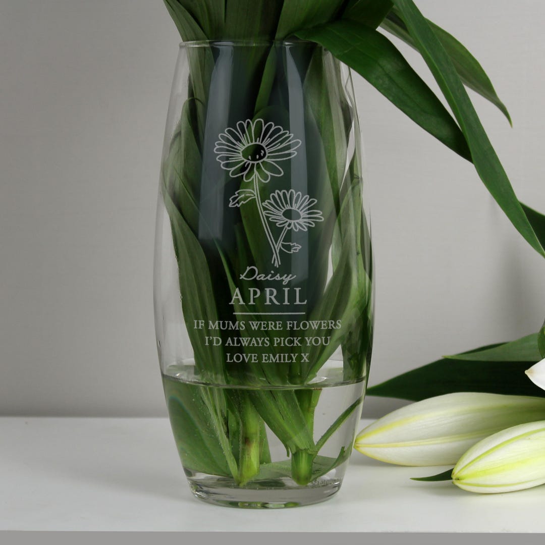 Personalised Engraved April Birth Flower Glass Bullet Vase , Birthday ...