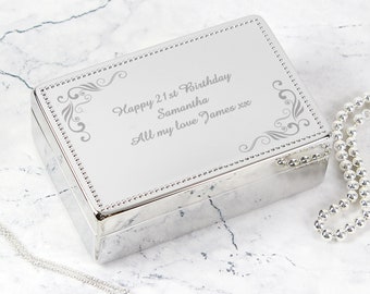 ANY NAME / MESSAGE / Occasion Rectangular Swirl Design Personalised Jewellery Box - Mum - Auntie - Nan - 13th - 16th - 18th - 21st - 30th