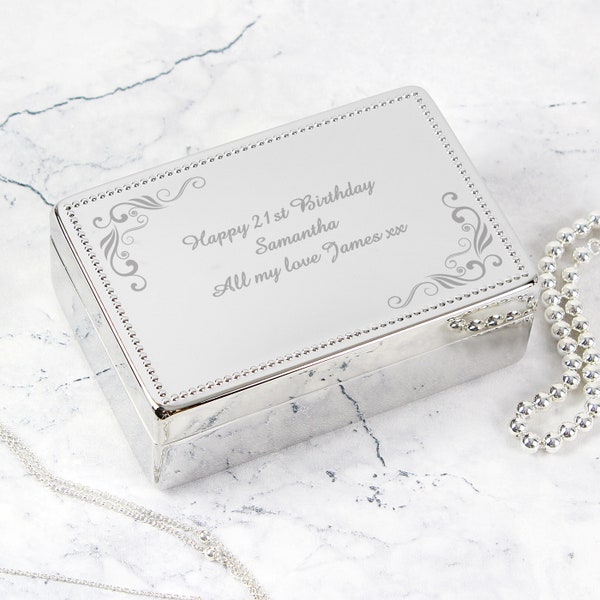 ANY NAME / MESSAGE / Occasion Rectangular Swirl Design Personalised Jewellery Box - Mum - Auntie - Nan - 13th - 16th - 18th - 21st - 30th