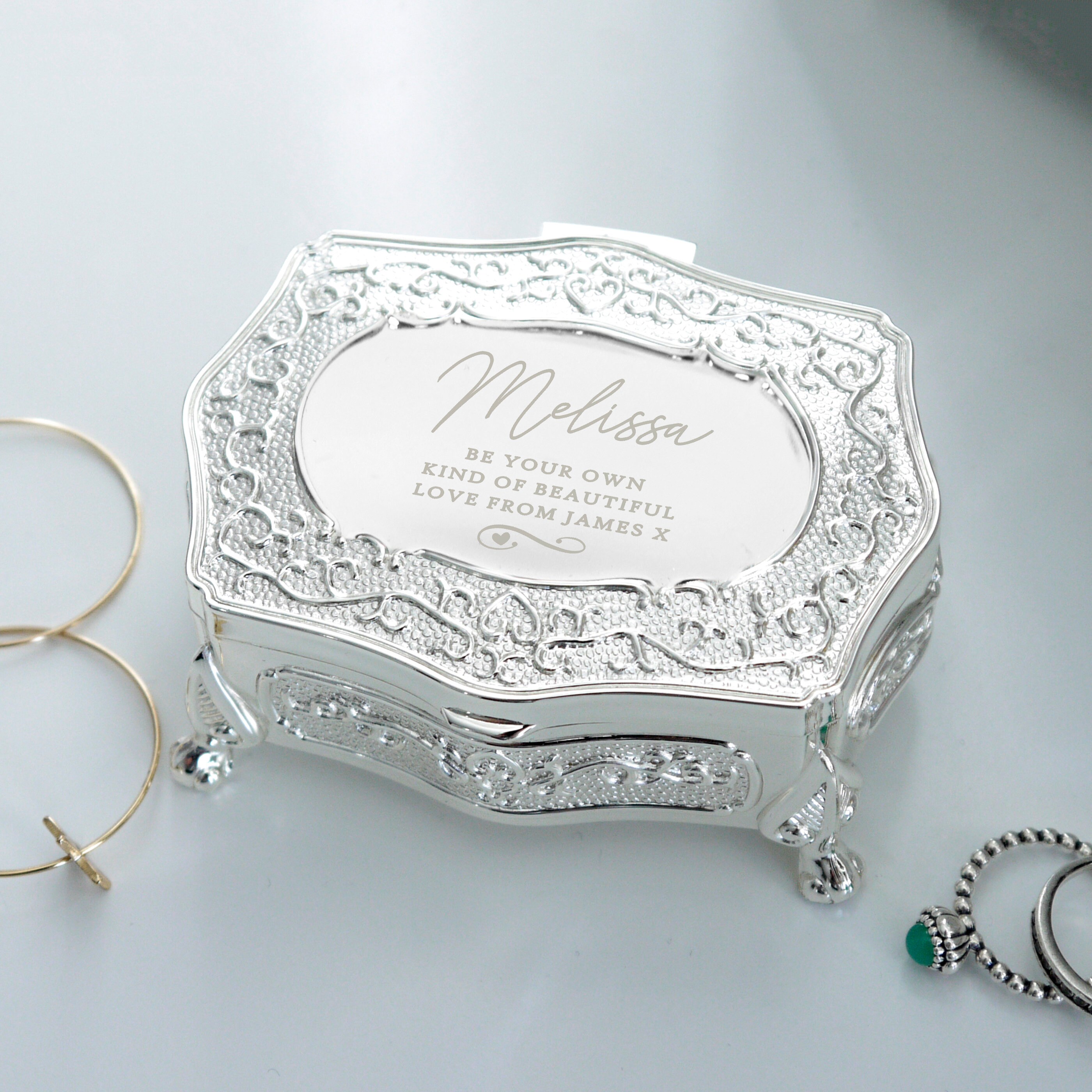 Personalised Engraved Swirls & Hearts Antique Small Trinket Box - Birthday Gift -  16th -18th  - 21st   30th - 40th - 50th - 60th- Wedding