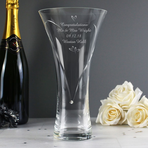 Engraved Large Hand Cut Little Hearts Diamante Personalised Vase Crystal Elements Wedding , Anniversary , Birthday , Express Delivery Option