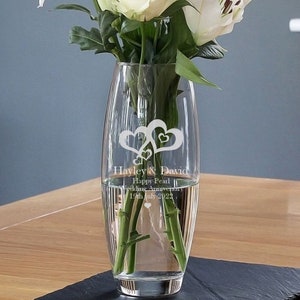 Personalised Engraved Hearts Glass Pearl Wedding Anniversary Vase , 30th Wedding Anniversary Gift , Wedding , Express Delivery Option