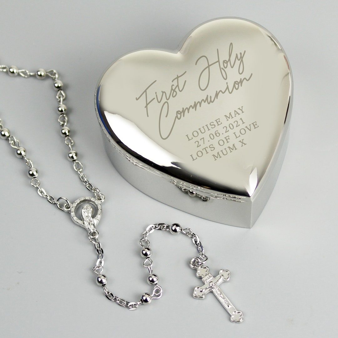 Personalised First Holy Communion Cross Heart Trinket Box & Rosary — free download