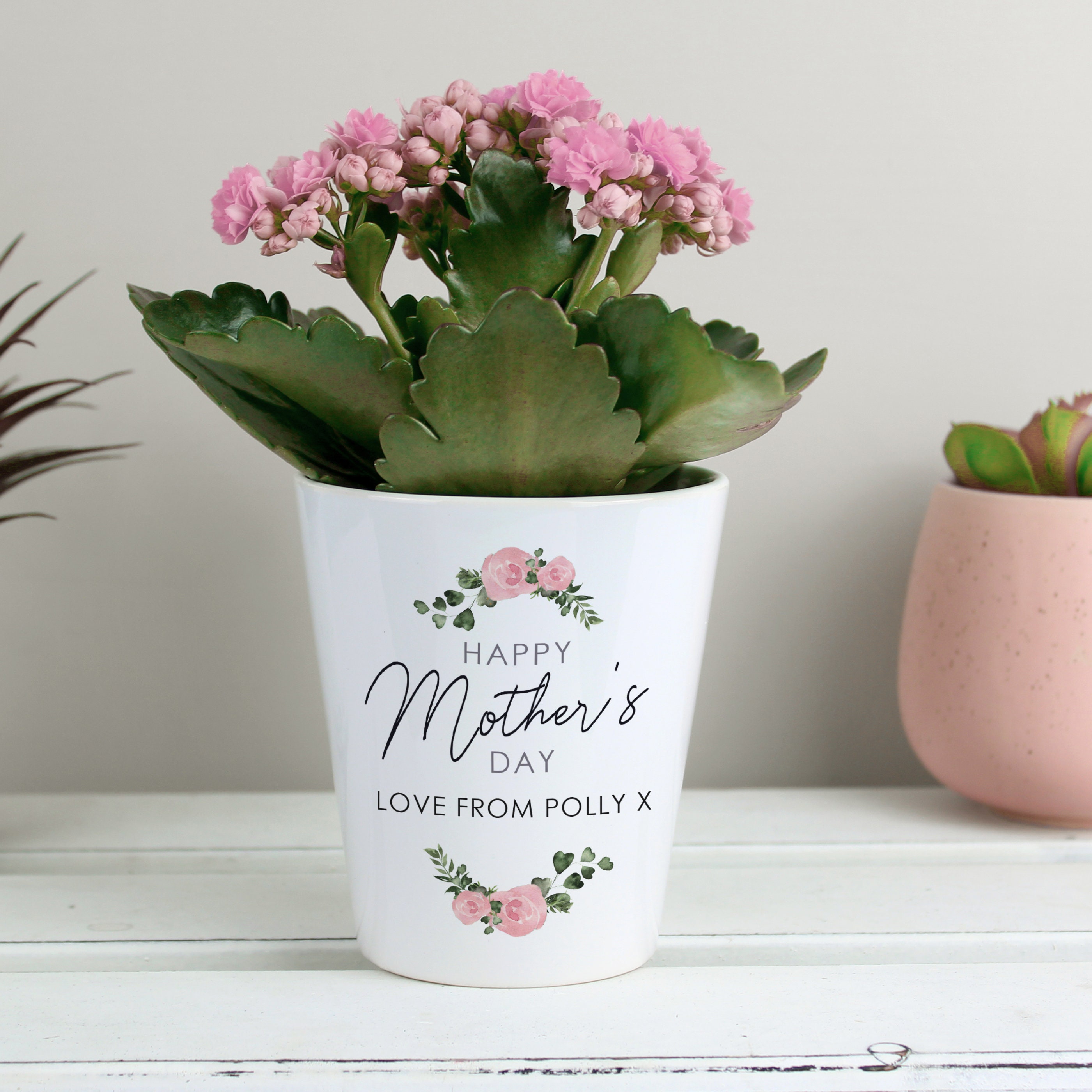 Abstract Rose Happy Mothers Day Personalised Plant Pot , 1st , First ,  Mothers Day Gift , Mummy , Gifts for Mum , Mam , Engraved Vase