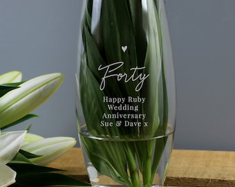 Personalised Ruby 40th Wedding Anniversary Engraved Bullet Vase - Ruby Wedding Anniversary Gifts