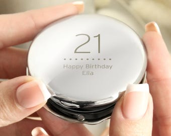 Personalised Engraved Birthday Big Age Round Compact Mirror