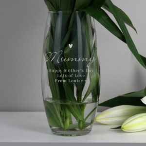 Engraved Love Heart Glass Personalised Vase , Mother's Day , Birthday Gift , Grandma , Nan , Mum , Anniversary , Express Delivery Option