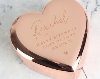 Personalised Name & Message Rose Gold Heart Trinket Box Valentine's Day Gift - Birthday Gift - Mother's Day - 13th  16th 18th 21st 30th 40th
