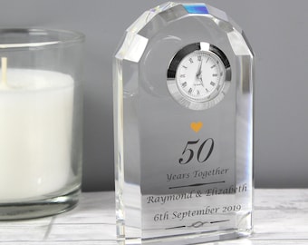 50th Anniversary Clock , Golden Wedding Personalised Anniversary Crystal Clock - Golden Wedding Anniversary Gifts - 50th Anniversary Gifts