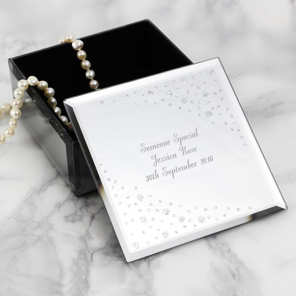 Personalised ANY MESSAGE Glass Diamante Trinket Box Mothers Day , Bridesmaids , Chief Bridesmaid , Maid Of Honour , Mother Of The Bride