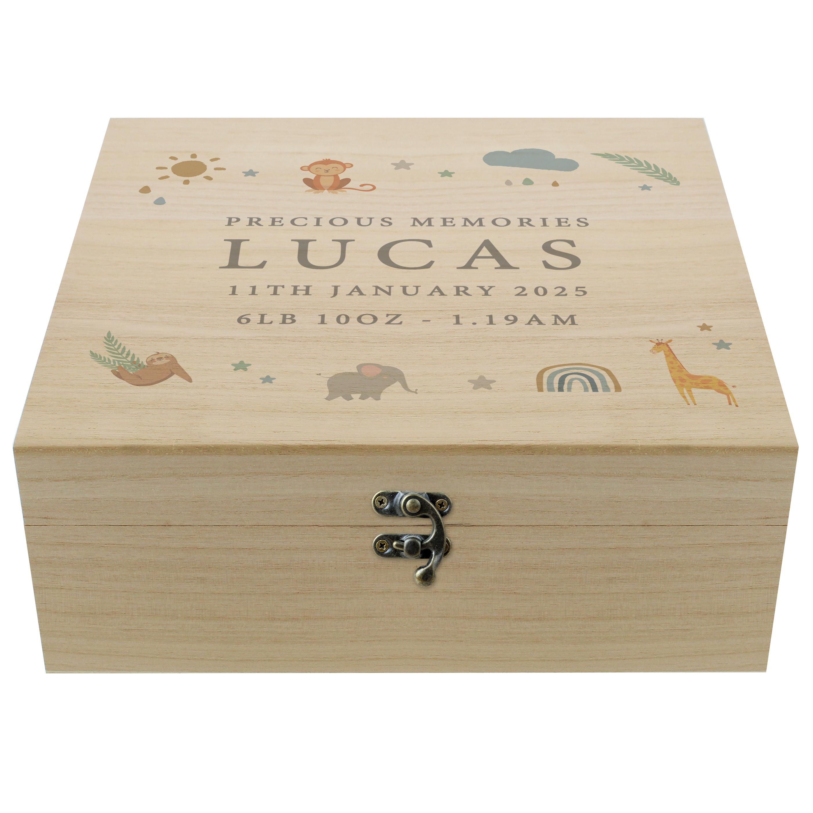 Personalised Safari Animals Large Wooden Keepsake Box , Baby Shower ...