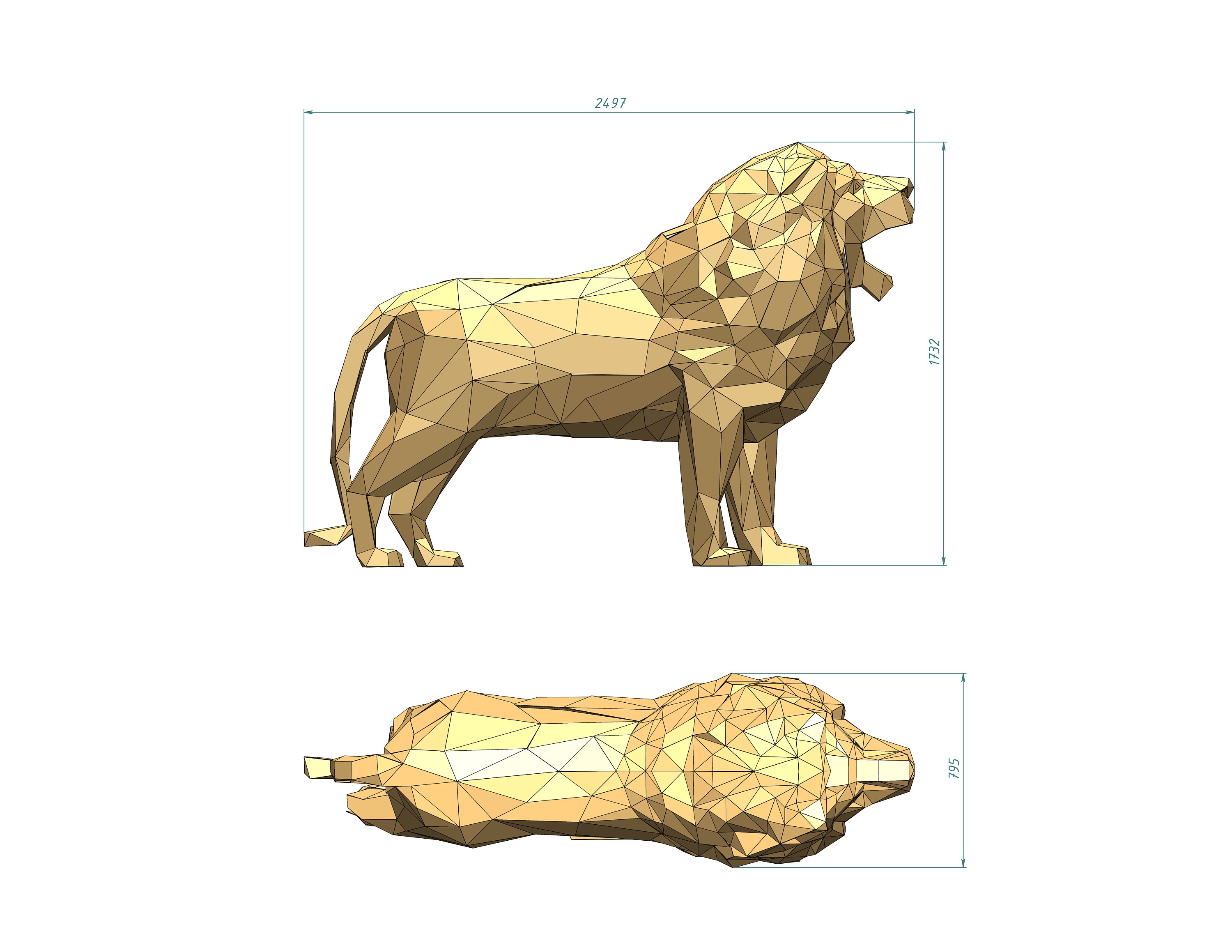 Low Poly Lion, Steel Lion. Lion DXF, LXD Sculptures. Metal