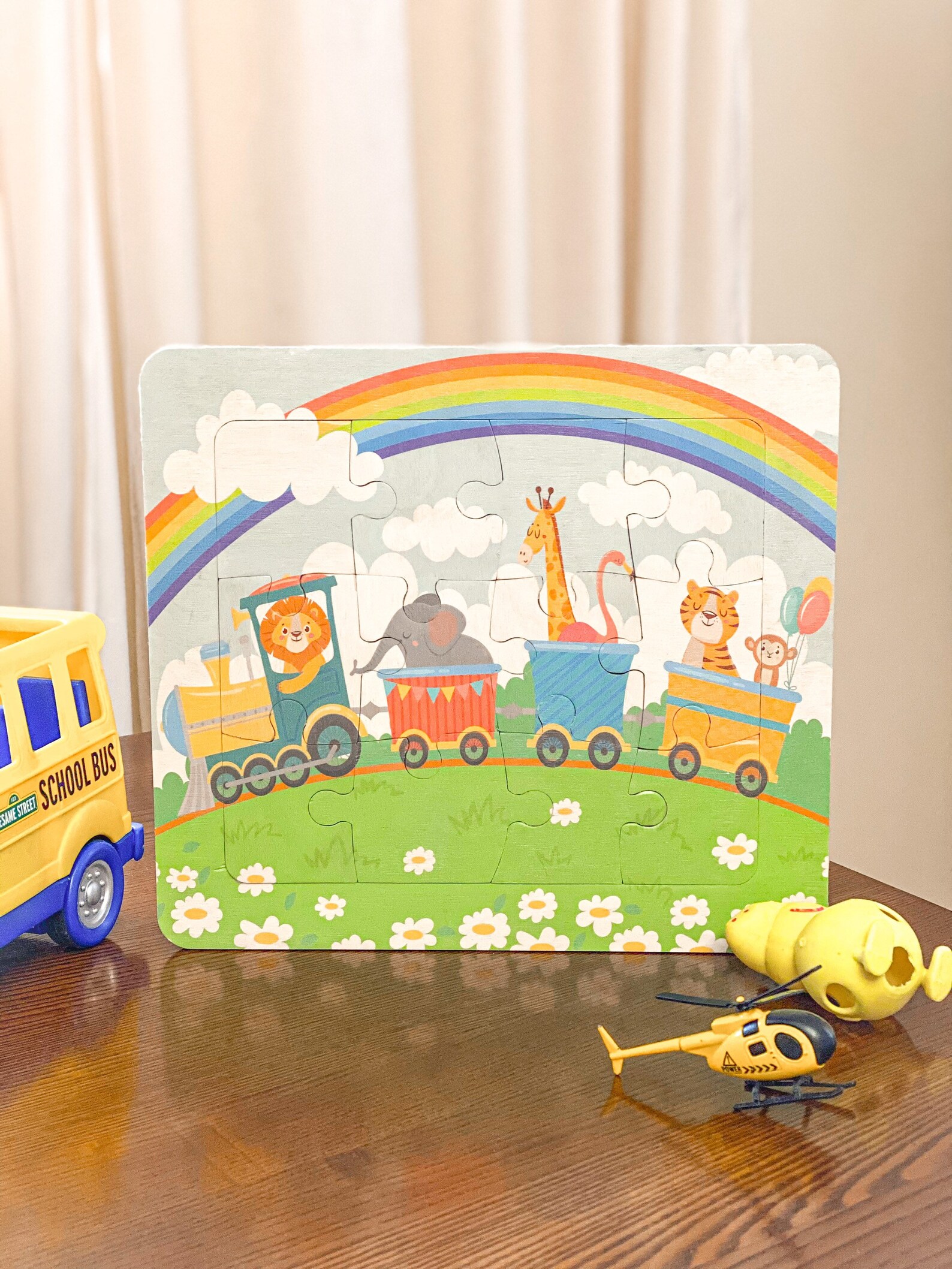 Wooden Puzzle for Kids Train With Funny Animals . Wooden Etsy