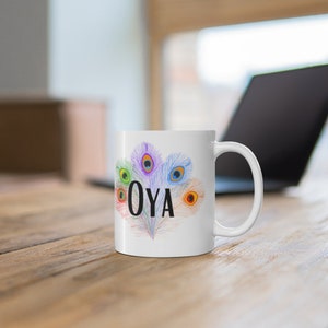 OYA, YANSA, oya peacock feather MUG, Santeria, Orisha Power, Protection Power, Yoruba Tradition